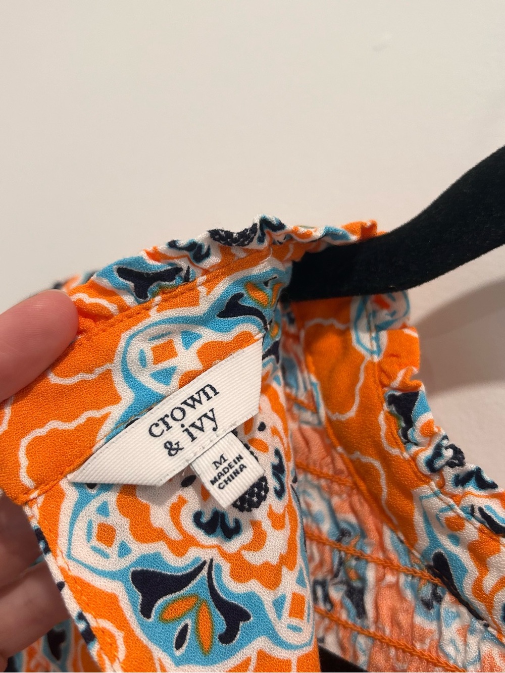 Crown & Ivy Orange Printed Smocked Neck Sleeveless Blouse - Picture 3 of 3